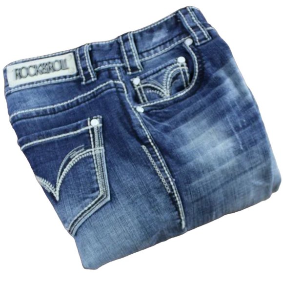 Rock & Roll Cowgirl Blue Fade Distressed Boyfriend Boot Jean 27/31 - Picture 9 of 9